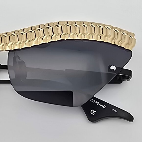 Christian Cowan Le Specs Watch Out Gold Black Frame Black Lens Sunglasses w Case